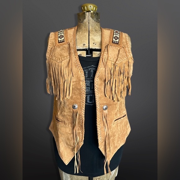 ⚡️SCULLY⚡️ Western Suede Beaded Fringe Vest - Picture 3 of 12